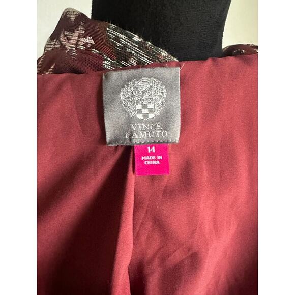 VINCE CAMUTO Women's Floral Tapestry Burgundy Topper Mid Length Jacket Size 14 - Picture 9 of 10